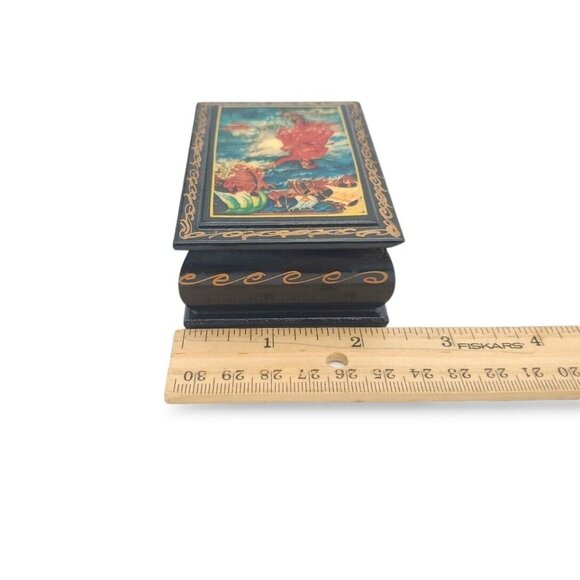 Boyarinoff Russian Trinket Tea Box Posiden Scene Lacquered Wood EUC 3.5" X 2.5"‎ - Picture 10 of 12